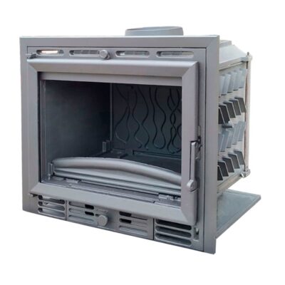 Cassette insertable para chimenea de leña con puerta de cristal y sistema de ventilación